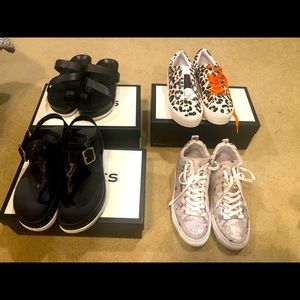 3 pair brand new J Slides size 8. 4th pair shoes size 8.5. Excellent condition.